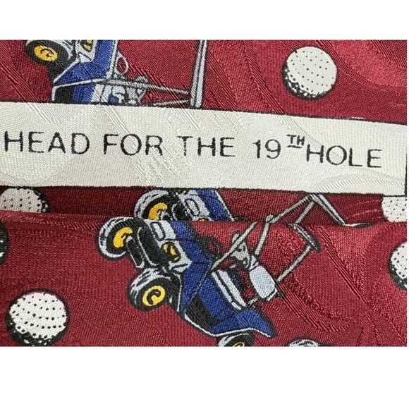 Golf Tie by Barry Wells 100% Silk Made in USA Red with Golf Carts and Balls - Picture 5 of 7